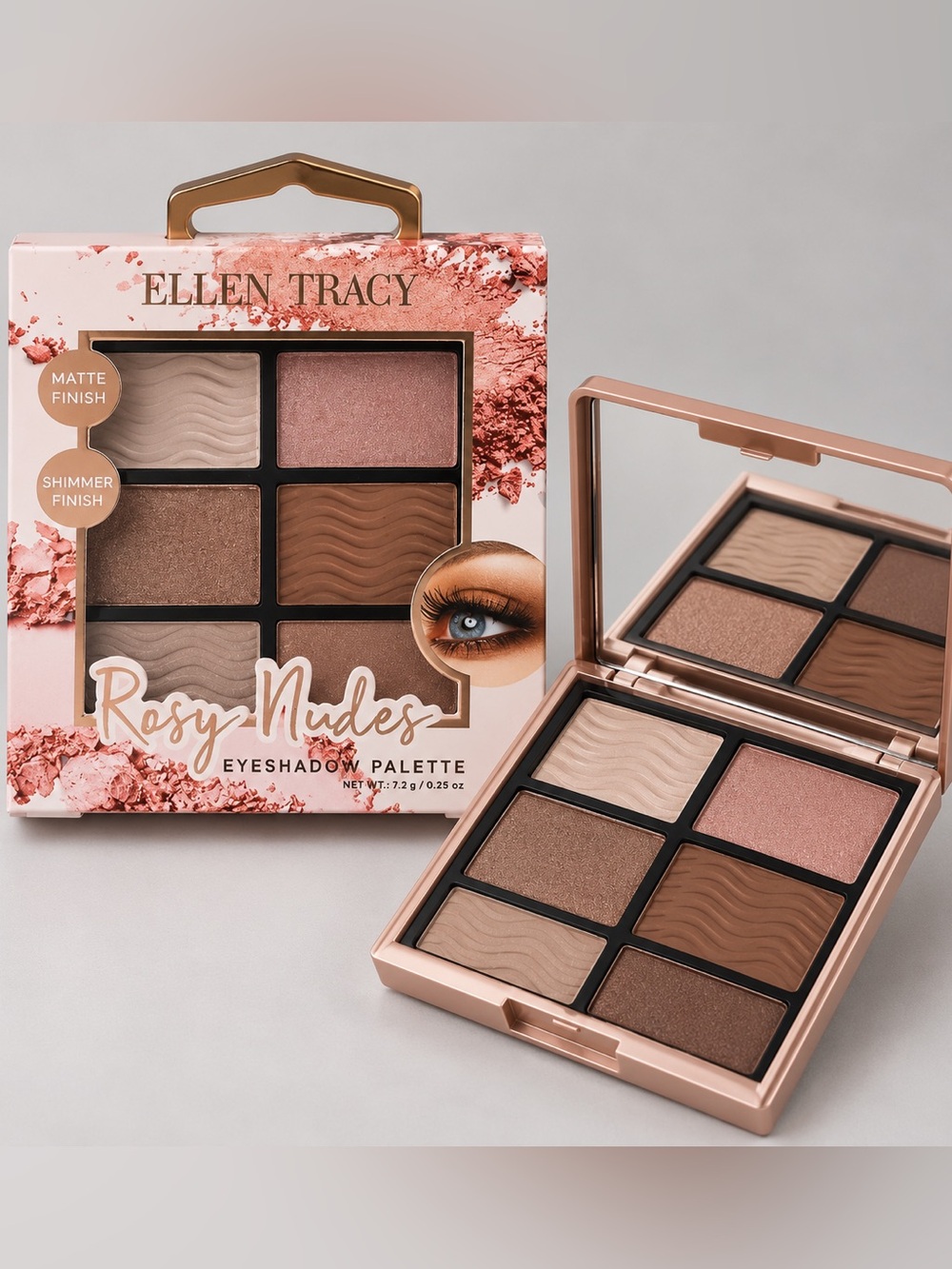 Ellen Tracy Rosy Nudes 6‑Shade Eyeshadow Palette — Pink & Brown